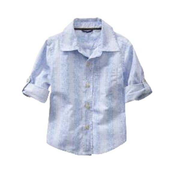 Gap Boys Shirt Size 2 Globe Mapper Blue Paisley Roll Tab Sleeve Dress Button Up - Picture 1 of 5